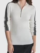 Dkny Sleeve Stripe Half Zip Sweater In Ivory/black