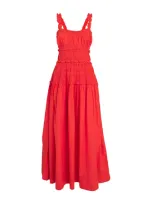 Doen Cotton Marianne Midi Dress In Red