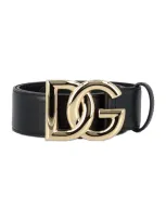 Dolce & Gabbana Calfskin Belt With Dg Logo In Black