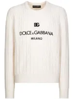 Dolce & Gabbana Crew-neck Cable-knit Jumper In Opticwhite