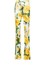 Dolce & Gabbana Floral-print Flared Trousers In White