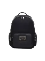 Dolce & Gabbana Logo Plaque Zipped Backpack In Black