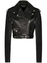 Dolce & Gabbana Cropped Leather Biker Jacket In ブラック