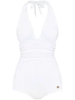 Dolce & Gabbana Plunge-neck Swimsuit In White