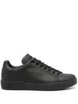 Dolce & Gabbana Portofino Leather Sneakers In Black