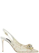 Dolce & Gabbana Crystal Lace Slingback Pumps In Weiss