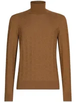 Dolce & Gabbana Silk Jacquard Turtleneck Sweater With Dg Logo In Beige