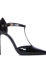 Dolce & Gabbana Black Patent Leather T-strap Heels Pumps Shoes