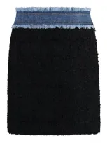 Dolce & Gabbana Denim-trimmed Bouclé Miniskirt In Black