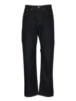 Dries Van Noten Logo Patch Straight Leg Jeans In Blue