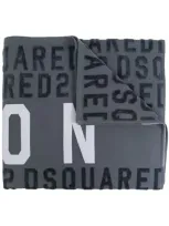 Dsquared2 All-over-logo Cotton Towell In Grey