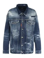 Dsquared2 Destroyed Denim Jacket In Navy