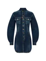 Dsquared2 Logo-patch Denim Minidress In Blue