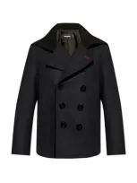 Dsquared2 Felted Wool Blend Sailor Peacoat In Blue