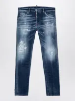 Dsquared2 Navy Washed Denim Jeans With Wear In Blue