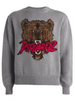 Dsquared2 Woo-blend Angry Bear Sweater In Grey