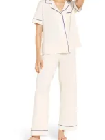 Eberjey Gisele Short Sleeve Jersey Knit Pajamas In Pure Ivory/navy