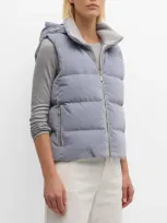 Eleventy Hooded Corduroy Puffer Vest In Baby Blue