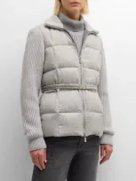 Eleventy Padded Stand-collar Jacket In Light Gray Melange