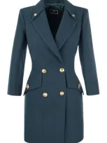 Elisabetta Franchi Robe-manteau In Textured Fabric In Peacock Blue