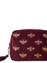 Elizabeth Scarlett Honey Bee Plum Velvet Wash Bag In White