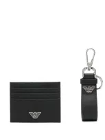 Emporio Armani Logo-plaque Leather Wallet Set In Black