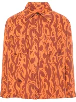 Erl Flame Print Canvas Shirt Jacket In Orange