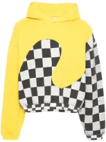 Erl Yellow Paneled Hoodie In Yellow Checker