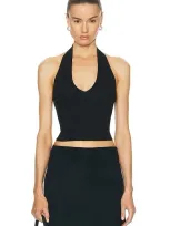 Éterne Ribbed-knit Cotton Jersey Halter Top In Black