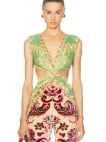 Etro Criss Cross Top In Print On Green Base