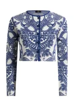 Etro Cropped Knit Jacket In Blue