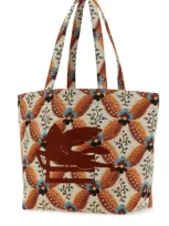 Etro Embroidered Canvas Medium Soft Trotter Shopping Bag In Orange