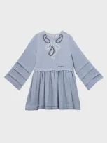 Etro Kids' Girl's Paisley Embroidered Logo-print Dress In Blue