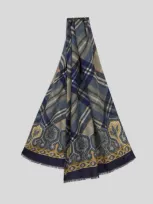 Etro Paisley And Check Scarf In Blue