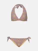 Etro Printed Lycra Triangle Bikini Set In Multi Lilac