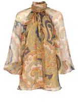 Etro Floral Printed Pleated Turtleneck Top In Brown