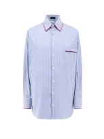 Etro Striped Cotton Poplin Shirt In Blue/multi