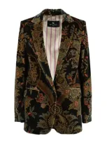 Etro Velvet Jacket With A Floral Paisley Print In Green