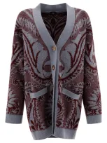 Etro Wool Jacquard Cardigan In Gray