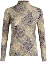 Etro Patchwork-print Wool Jersey Top In Neutrals