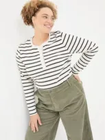 Fatface Plus Size Hettie Stripe Henley Top In Ivory