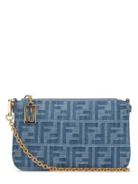 Fendi Baguette Ff Jacquard Chained Denim Pouch In Blue