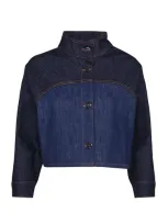 Fendi Two-tone Cropped Denim Jacket In Blue