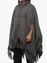 Fendi Hooded Wool Cape With Fringed Bottom