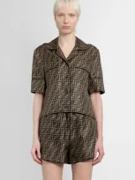 Fendi Ff Silk Shirt + Shorts Pajamas Set In Brown