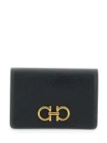 Ferragamo Black Wallet With Gancino Logo In Leather