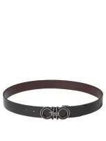 Ferragamo Gancini Adjustable And Reversible Belt In Black