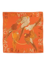 Ferragamo Salvatore  Parrot Printed Square Scarf In Orange