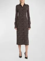 Ferragamo Studded Button Down Midi Viscose Jersey Dress In Expresso