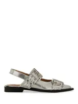 Ganni Ballerina With Buckle In Silver